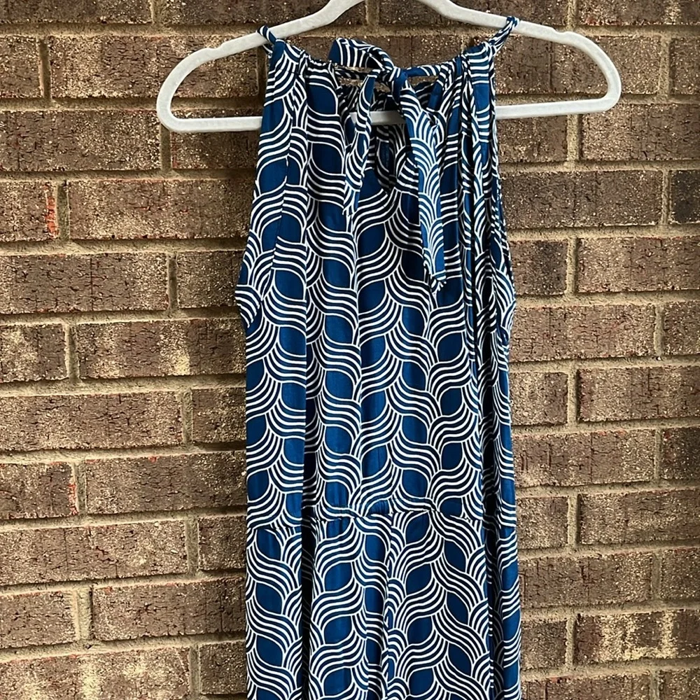 Escapada blue white geometric print jumpsuit size XS